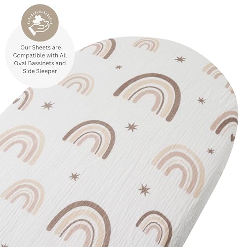 Image of Muslin Bassinet Sheets for Dream On Me, Baby Delight Snuggle Nest, Graco, UPPAbaby, Snoo, Primo Bassinet by TansyPanda, 3PC, 16x32 Inch, Skin Friendly, Ultra Soft, Breathable, Unisex Boys Girls, Pink