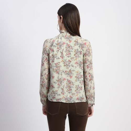 Image of Madame Frill Neck Button Down Mint Floral Print Top