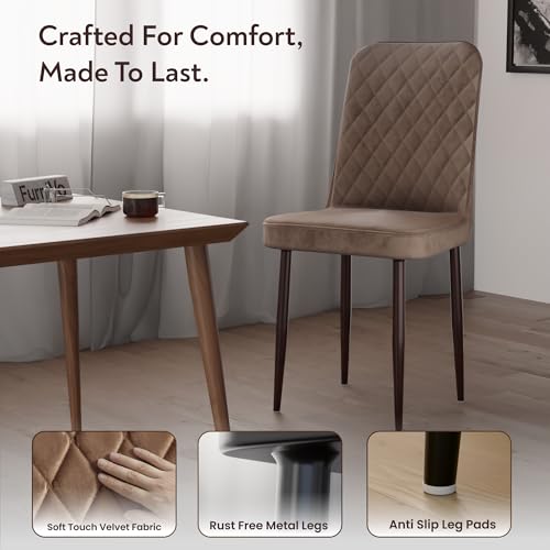 Image of IKON Premium Velvet Dining Chair with Cushioned Seat & Metal Legs | Premium Accent Chair for Living Room, Bedroom & Balcony | D.I.Y (Amber Brown)