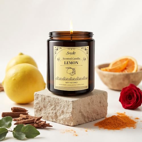 SVECKE Lemon Scented Candles, 7oz Soy Wax Candle, Long Lasting Aromatherapy Jar Candle for Home, Scented Long Burning Candle Gift for Women and Men
