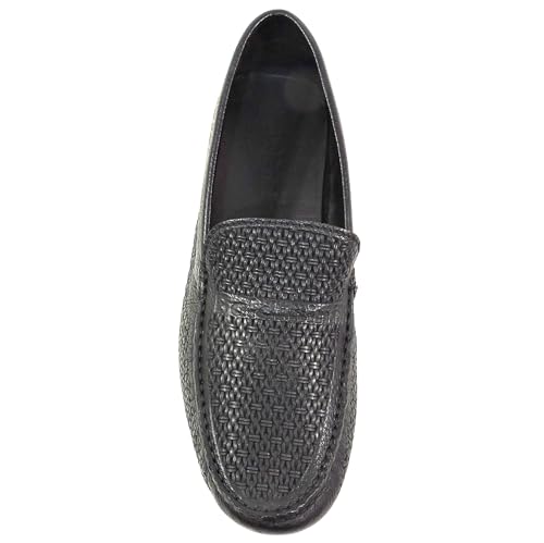 Baldinini Men's Black Woven Leather Loafers, Comfort Driving Moccasins, Slip-On Summer Shoes2