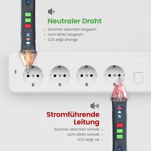 Spannungsprüfer Berührungslos Klein mit Buzzer, AC Stromprüfer Leitungssuchgerät mit Taschenlampe, Kabelbruch-Suchgerät Stift Durchgangsprüfer für Steckdose Schaltschrank 12/48v~1000v