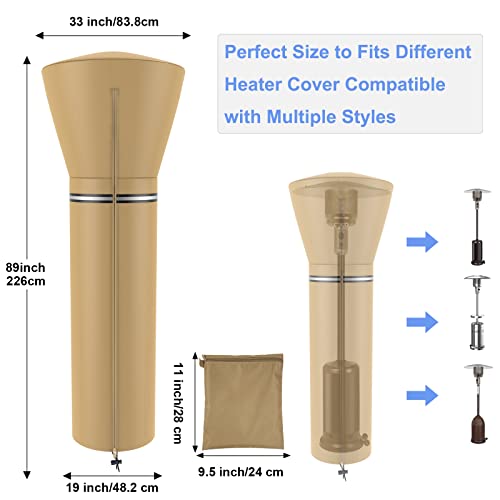 UGarden Patio Heater Cover with Zipper 600D Waterproof & Windproof Standup Outdoor Propane Heater Cover for Round Patio Heater (89" H x 33" D x 19" B) - Thumbnail 2