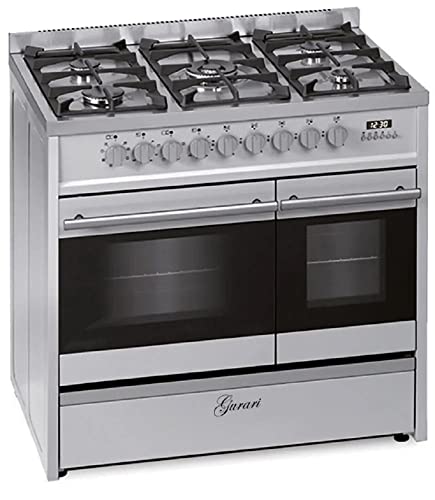 GURARI Gas-Standherd GCH E 916 X, Gas Elektro Standherd 90 cm/Range Coocker / 89L / 8 Funktionen/Heißluft/Grill/ 5 Hochwertige Brenner/ 4 kw WOK/Erdgas/Propangas/Edelstahl/Inkl. WOK Adapter
