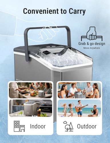 Image of Costar Stainless Steel Ice Maker Machine with Handle, Portable Ice Maker with Auto-Cleaning, 12KG /Day Quiet Compact Machine with Ice Scoop & Basket, Ideal for Home, Office, Kitchen, Parties, Camping