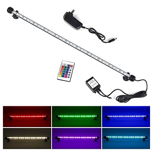 Aquarium Light IP68 Waterproof LED Fish Tank Lights Color Changing Memory Brightness Adjustable Underwater Submersible Sucker Hang Lights Background Wall Decor Lighting, 23"