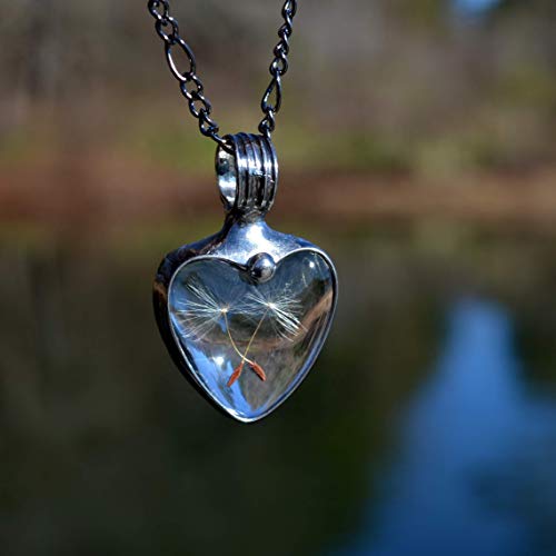 Handmade Dandelion Seed Heart Wish Necklace For Women, Quality Glass Not Resin Pendant Jewelry, #TOP1
