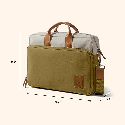 Image of DailyObjects 100% Cotton Canvas Commute Laptop Messenger Bag for Men & Women | Travel Shoulder Handbag With Trolley Sleeve | Metal Zip Closure | Leather Handles | Padded Laptop Compartment For 14 inch