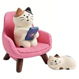 Inufcub Miniature Cat Figurine Playing Phone on Pink Sofa - Cute Resin Desk Decor for Office & Home, Collectible Statue for Cat Lovers, Funny Cat Gifts（Cat Phone）