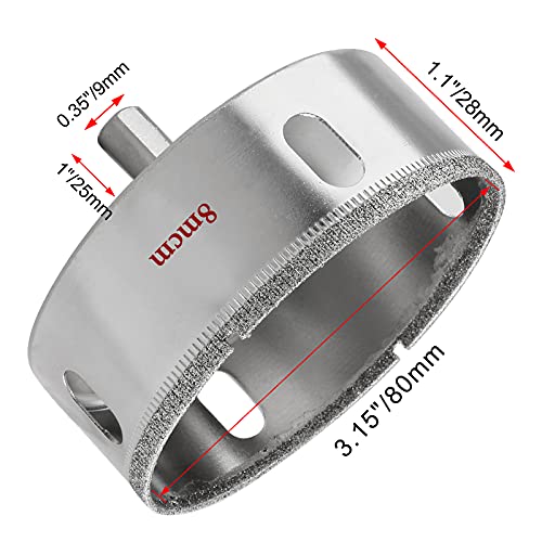 Image of Luomorgo 80mm /3.15 inch Diamond Hole Saw | 1.1 inch Cutting Depth, Diamond Drill Bits, For Glass Ceramic Marble Porcelain Tile, For Granite Quartz Gemstone
