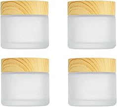 4 Packs 10ml/10g Empty Sample Jars Frosted Glass Cream Glass Bottle Refillable with Wood Grain Lid Cosmetic Glass Container for Cosmetics, Lotion, Cream