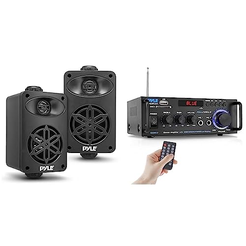 Image of Pyle Indoor Outdoor Speakers and Bluetooth Stereo Amplifier Bundle