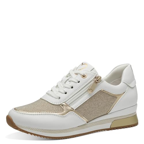 MARCO TOZZI Damen Sneaker flach mit Schnürsenkeln Freizeit, Mehrfarbig (White Gold), 39 EU