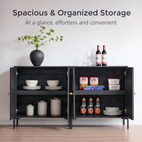 Image of IFGET Modern Buffet Cabinet with Storage, 61.75 inch W Fluted Arched Sideboard Cabinet w /Adjustable Shelves, Wooden Modular Coffee Bar for Dining Room, Kitchen, Living Room, Entryway, Dark Grey