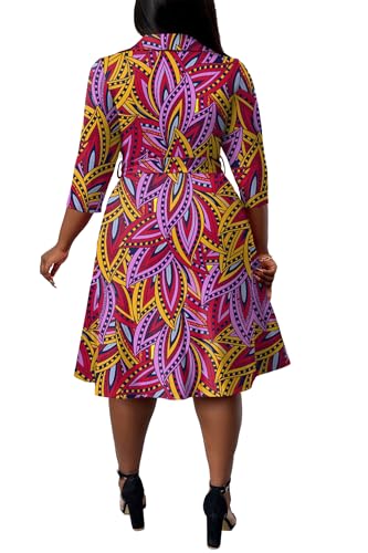 Image of FANDEE Plus Size Midi Dress for Women - Printing Summer Dresses for Wedding Guest Cocktail Party 3 /4 Sleeve V Neck(L-5XL)