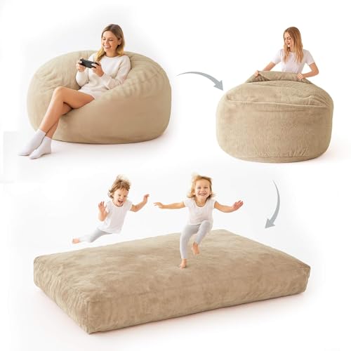 Image of Big Bean Bag Chairs for Adults,Bean Bag with Filler Included,Memory Foam Bean Bag,Giant beanbag,Suitable for Reading Chairs in Living Room, Bedroom and Dormitory. (Apricot, Bean Bag Bed)