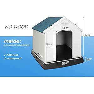 Outdoor Large Dog House Plastic Waterproof Weather Resistant Pet Kennel with Elevated Floor Air Vents for Small Medium Large Dogs (L) Outdoor Large Dog House Plastic Waterproof Weather Resistant Pet Kennel with Elevated Floor Air Vents for Small Medium Large Dogs (L)