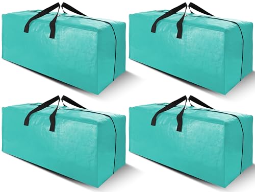Cosy Family 4 Pack Heavy Duty Extra Large Moving Bags with Backpack Straps - Strong Handles & Zippers, Storage Totes For Space Saving, Fold Flat, Alternative to Moving Box, Aquamarine
