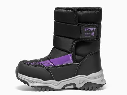 Haloumoning Boys Girls Snow Boots Hook and Loop Mid Calf Waterproof Slip Resistant Winter Warm Shoes for Little Big Kids4