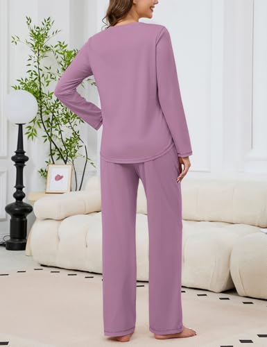 Image of KCW Womens Pajamas Sets 100% Cotton 2 Piece Lounge Set Long Sleeve Tops and Pants Soft Pjs Sleepwear with Pockets
