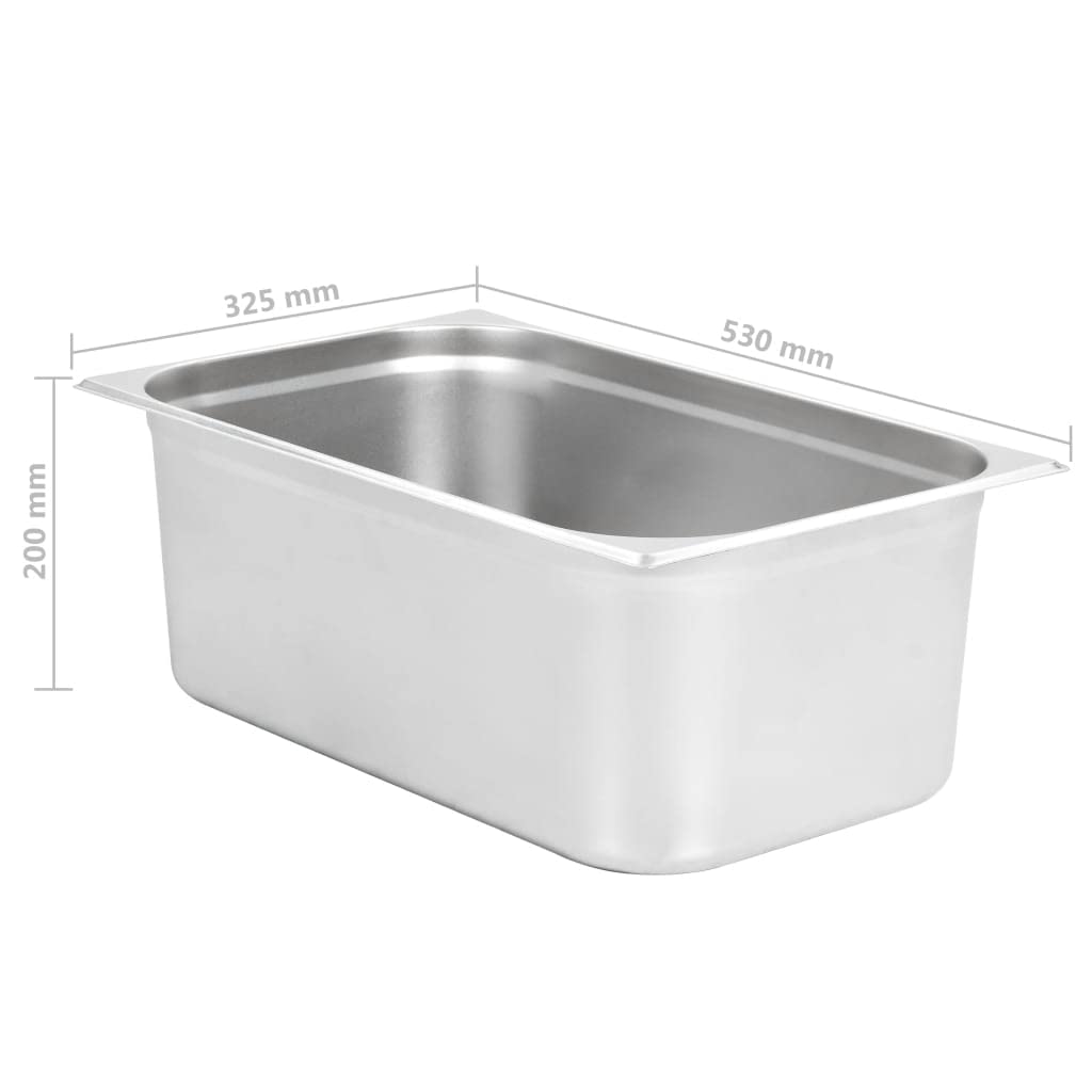 2 recipientes para gastronomía, 2 unidades, GN 1/1, 200 mm, acero inoxidable, 530 x 325 mm, apilables, para gastronomía, cocina, buffet, catering, mostrador caliente