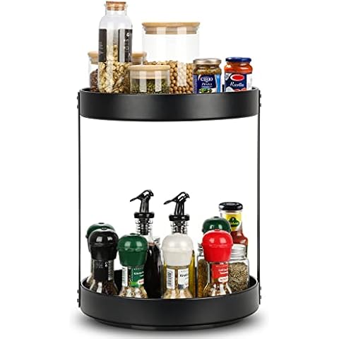 Zetsriten 2 Tier Spice Rack Organizer,Turntable Cupboard Organizer,360° Revolving Condiment Holder,Kitchen Storage for Spice Jars,Rotatable Shelving for Baking Kitchen,Bathroom, Pantry Cover