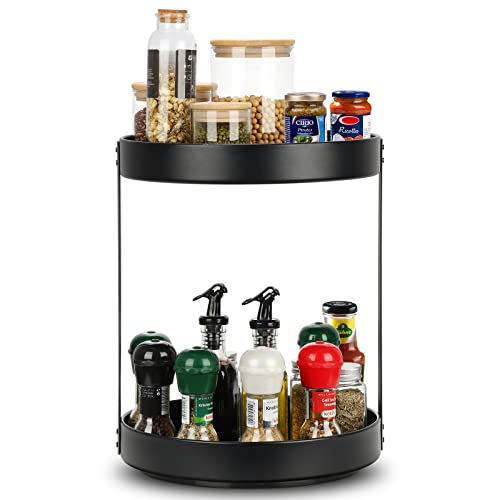 Zetsriten 2-stöckiges Gewürzregal, Organizer, Drehteller, Schrank-Organizer, 360° drehbarer Gewürzhalter, Küchenaufbewahrung für Gewürzgläser, drehbares Regal zum Backen von Küche, Bad, Speisekammer Cover
