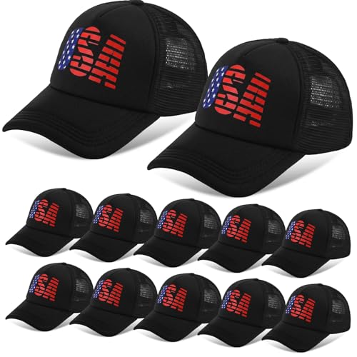 Image of Hercicy 10 Pcs 4th of July Hats American Flag Hat Patriotic Hat Bulk 250th Anniversary USA Mesh Trucker Caps for Men Women