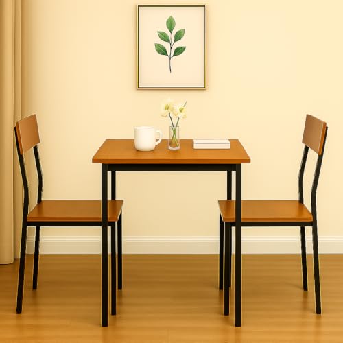 Image of Dining Table Set of 2, 2 Seater Dining Table with Chairs, Engineered Wood Top & Metal Frame, Space Saving Compact Dining Table for Kitchen, Home & Apartment (Teak Walnut - DIY)