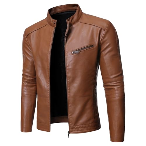 Manteau de motard en similicuir délavé jaune DGKaxiyaHM pour homme taille M