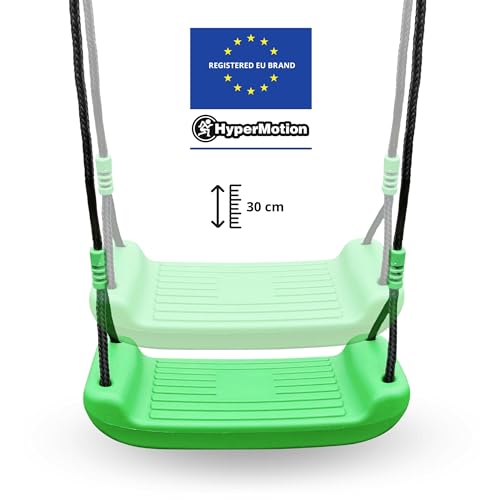 HyperMotion Huśtawka dla Dzieci, Ogrodowy Plac Zabaw 3-osobowy Zestaw Huśtawek Dziecięcych, Huśtawki Ogrodowe dla Dzieci 3+, Stalowa Rama, Regulowana Długość Lin, Kotwy Mocujace, Kolor Zielony