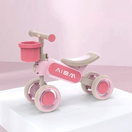 Image of Baby Balance Bike | Toddler First Ride-On Bike | Non-Pedal 4-Wheel Push Bike | Lightweight & Sturdy Design for Boys & Girls | Ideal for 1.5-4 Years Old Pink : KB-079