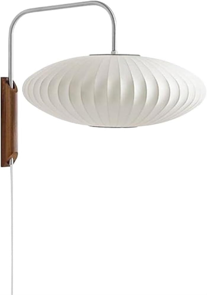 Modern Minimalist Swing Arm Wall Light with Oval Silk Fabric Shade Plug in Wall Lamp Japanese-Style Lantern Wall Sconce Wabi Sbai Wood Wall Sconces for Bedroom Living Room E27