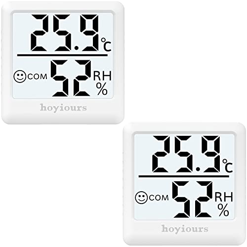 hoyiours Digital Hygrometer Indoor Thermometer Room, 2 Pack Mini Humidity Meter with Comfort Indicator, Humidity Gauge 3s Fast Refresh Accurate Temperature Humidity Monitor for Home, Baby Room, White