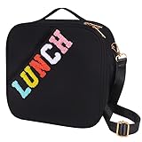Nsrzua Insulated Lunch Bag With Adjustable Shoulder Strap, Reusable Lunch Bag for Kids, Girls, Boys, Women, Preppy Lunch Box for School, Travel, Picnic (Black)