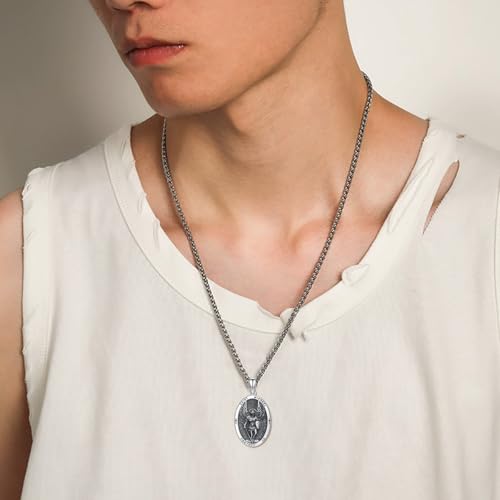 St Michael Pendant for Men 925 Sterling Silver Saint Michael Necklace Catholic Archangel Michael Jewelry Gifts, w/Stainless Steel Chain 22"+2"3