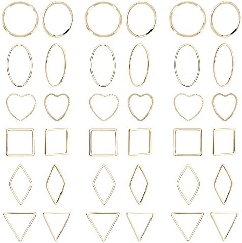SUNNYCLUE 1 Box 48Pcs 18k Gold Geometric Hollow Frame Charms Open Back Bezel Pendants Earring Linking rings Connectors Blanks Jewellery Findings for DIY Necklace Jewelry Making