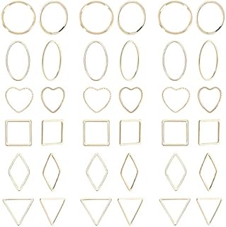 SUNNYCLUE 1 Box 48Pcs 18k Gold Geometric Hollow Frame Charms Open Back Bezel Pendants Earring Linking rings Connectors Blanks Jewellery Findings for DIY Necklace Jewelry Making