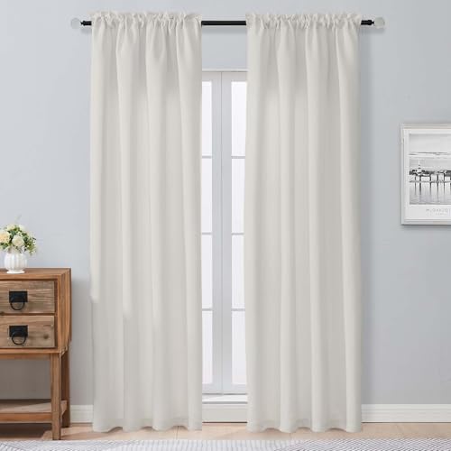 Image of Aiyufeng Natural Room Darkening Curtains for Bedroom 90 Inches Long 2 Panels Set, Solid Privacy Energy Saving Living Room Window Treatment Curtains Blackout Drapes, W40 x L90 Inch, Natural
