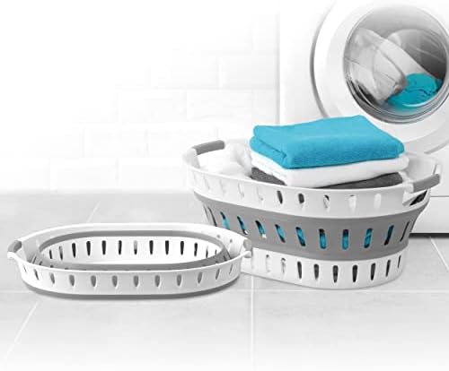 Beldray LA079299EU7 Space-Saving Collapsible Laundry Hamper, Foldable Washing Basket, 36 Litre, Includes Ventilation Holes, Compact Storage for Caravan/Camping, Grey/White