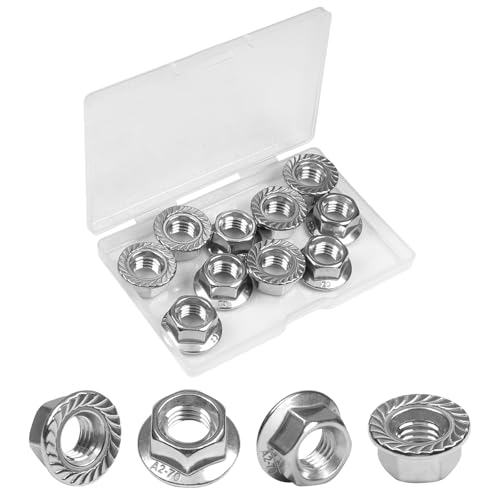 Yinpecly 10 Pcs M10 x 1.5mm Serrated Flange Hex Nuts, M10 Hexagon Flange Nuts,304 Stainless Steel, Metric Hex Lock Nuts, Locknuts Replacement Nut Full Thread for Industrial Construction Fasteners