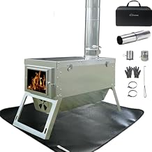 DANCHEL OUTDOOR S7C Wood Stove for Hot Tent, Portable Folding Camping Stove with Insulated Pad & Spark Arrestor, 304 Stainless Steel Collapsible Body for Winter Survival Cooking