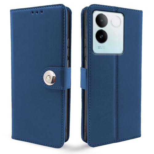 Image of Pikkme Vivo T2 pro 5G Flip Cover Leather Finish | Inside TPU with Card Pockets | Wallet Stand and Shock Proof | Complete Protection Button Flip Case (Blue)