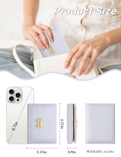 Image of BIAOTIE Coquette Bow Wallet for Women, Small Slim Trifold Womens Wallet with Key chain Cute Aesthetic Card Holder ID Window for Girl (Trifold, Lavender)