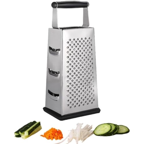 多機能おろし金セット 9 インチ四面プレーナーポテト・フルーツ・野菜・チーズ対応 シュレッダー・スライサー機能 ステンレス鋼カセット 厚み調節可能 ハンドル付き 滑り止めゴム底 キッチン調理器