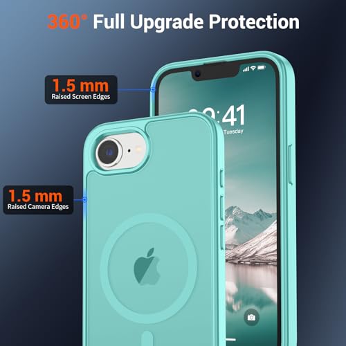 Image of SUPFINE Magnetic for iPhone 17e Case /iPhone 16e Case (Compatible with MagSafe)(Military Grade Drop Protection) Slim Translucent Matte Shockproof with Anti-Fingerprint Phone Case,Blue Green