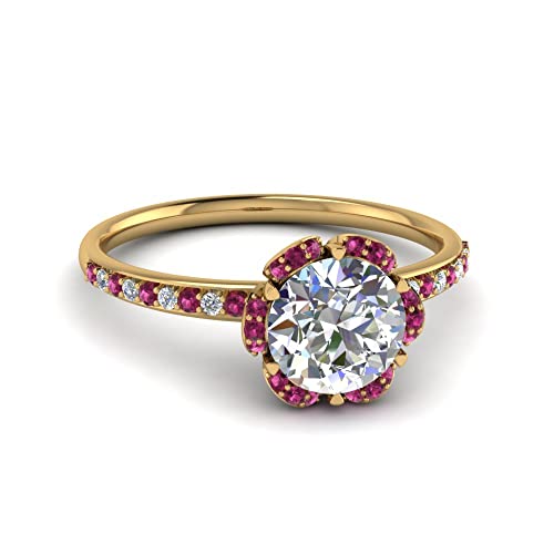 Image of 55Carat Choose Your Gemstone 6 Petal Ring Yellow Gold Plated Round Shape Halo Engagement Rings Well Shaped for Any Gift Giving Occassion Modern Style Enchating Women US Size 4 to 12