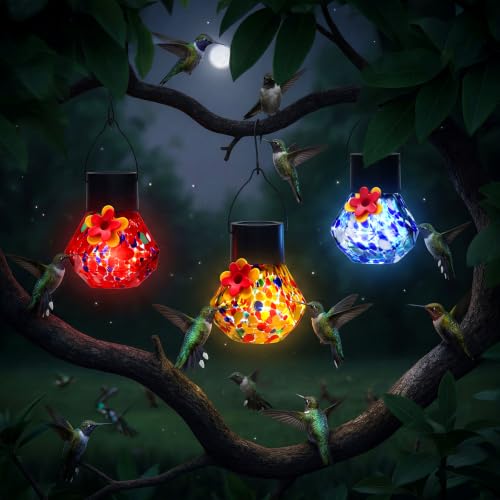 Comederos para colibríes de vidrio soplado de lujo con iluminación solar LED Nuogo 5
