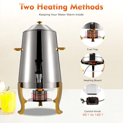 YIYIBYUS 3.5 Gallon Hot Beverage Dispenser, Stainless Steel Coffee Urn Chafer w/Two Heating Methods, Hot Drinks Dispenser for Milk Coffee Tea Water Juice - Parties Event Buffet Catering