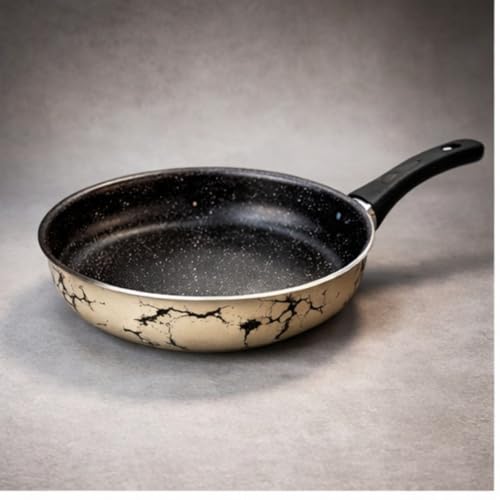 Yapışmaz Tava; Mermer Desenli, 25 cm, Teflon Kaplama, Ergonomik Sap, Homojen Isı Dağılımı